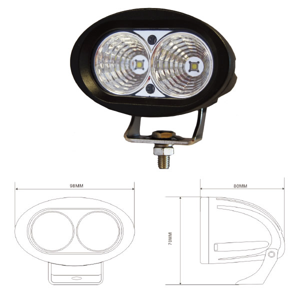 2 x 10W LED Work Lamp - Black, 10-48V 2000lm, IP67 Pack Qty 1