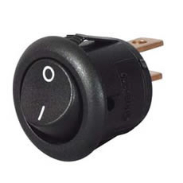 Miniature Black On/Off Round Rocker Switch - 6A at 12V Pack Qty 1